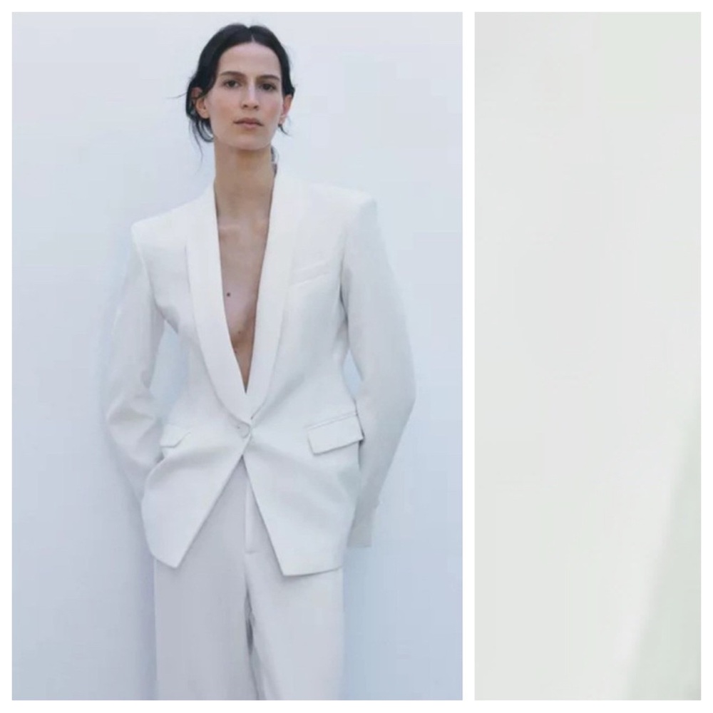 NWT. Zara ZW Collection Oyster White Tuxedo Fitted Blazer. Size S.